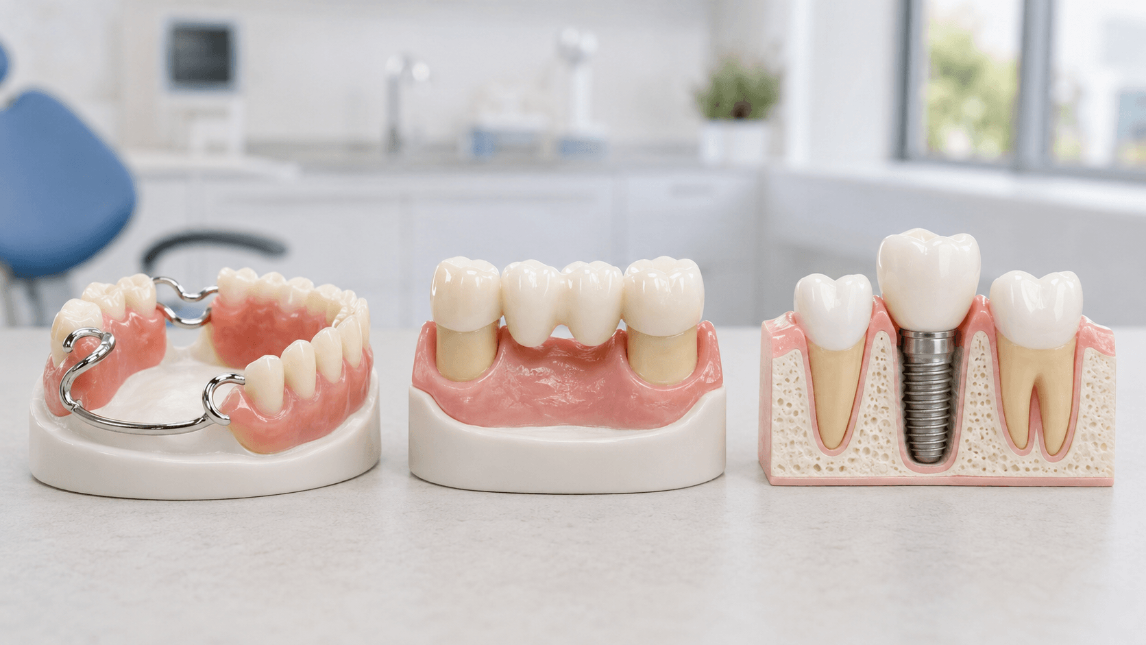 Dentures, dental bridge, and dental implant models